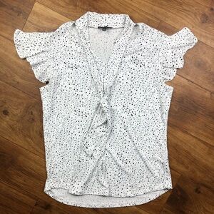 Adrianna Papell White Black Speckled Blouse Tie Neck